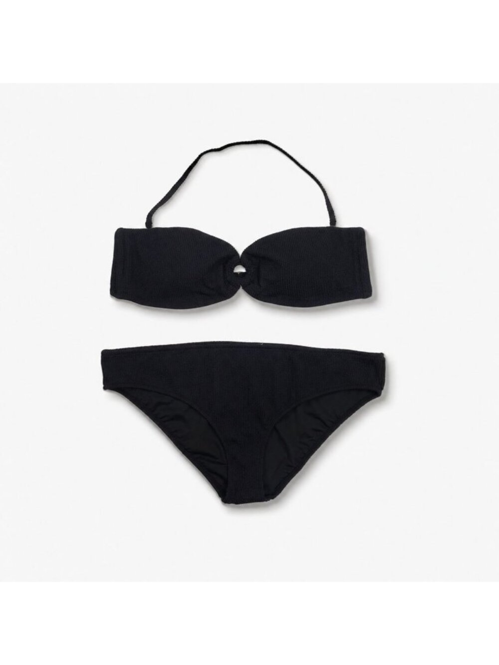 J.Crew Textured O-Ring Bandeau Bikini Top & Hipster Bottom Set XXL/2X Black NWT